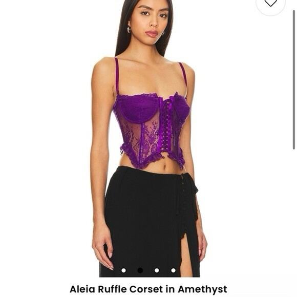 NWT Guizio Aleia Ruffle Lace Corset Top Amethyst Purple Medium Romantic Sheer - Picture 3 of 10